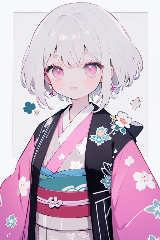 ((Highest quality)), ((masterpiece)), (detailed), Gray Hair、Half blue and half pink eyes、kimono、Smiling、Viewer&#39;s perspective、Japanese-style room