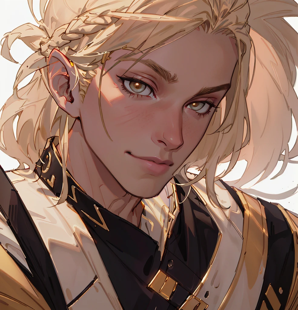 (Highest quality, masterpiece, Very detailedな, Very detailed, Exquisite, 16K,Full HD),No text,Golden Hair,zevran,male、White background