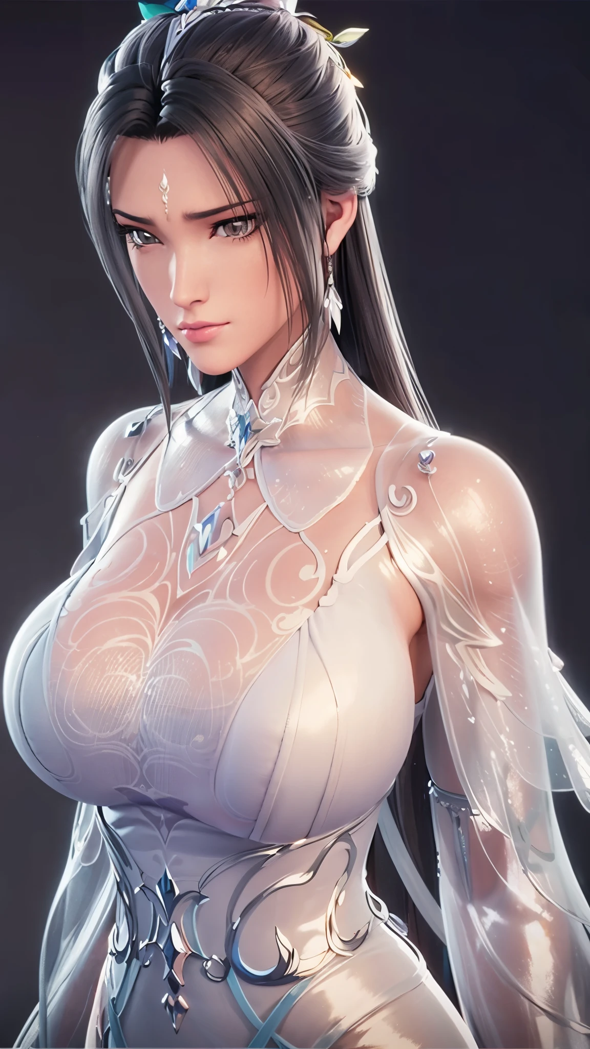 (（（Perfect body,White and tender skin,（（（White Dress,）））,（（（Luxueqi，Facial marks,Black Hair）））,((masterpiece)),high resolution, ((Best quality at best)),masterpiece,quality,Best quality,（（（ Exquisite facial features,Looking at the audience,There is light in the eyes,Smile）））,Fighting Stance）））,（（（Light and shadow,Medium chest，）））,（（（Looking at the camera,black background,)））),