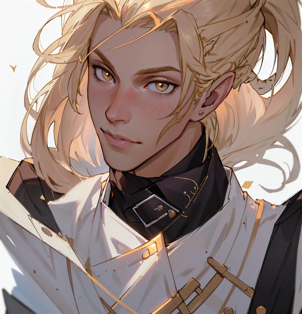 (Highest quality, masterpiece, Very detailedな, Very detailed, Exquisite, 16K,Full HD),No text,Golden Hair,zevran,male、White background