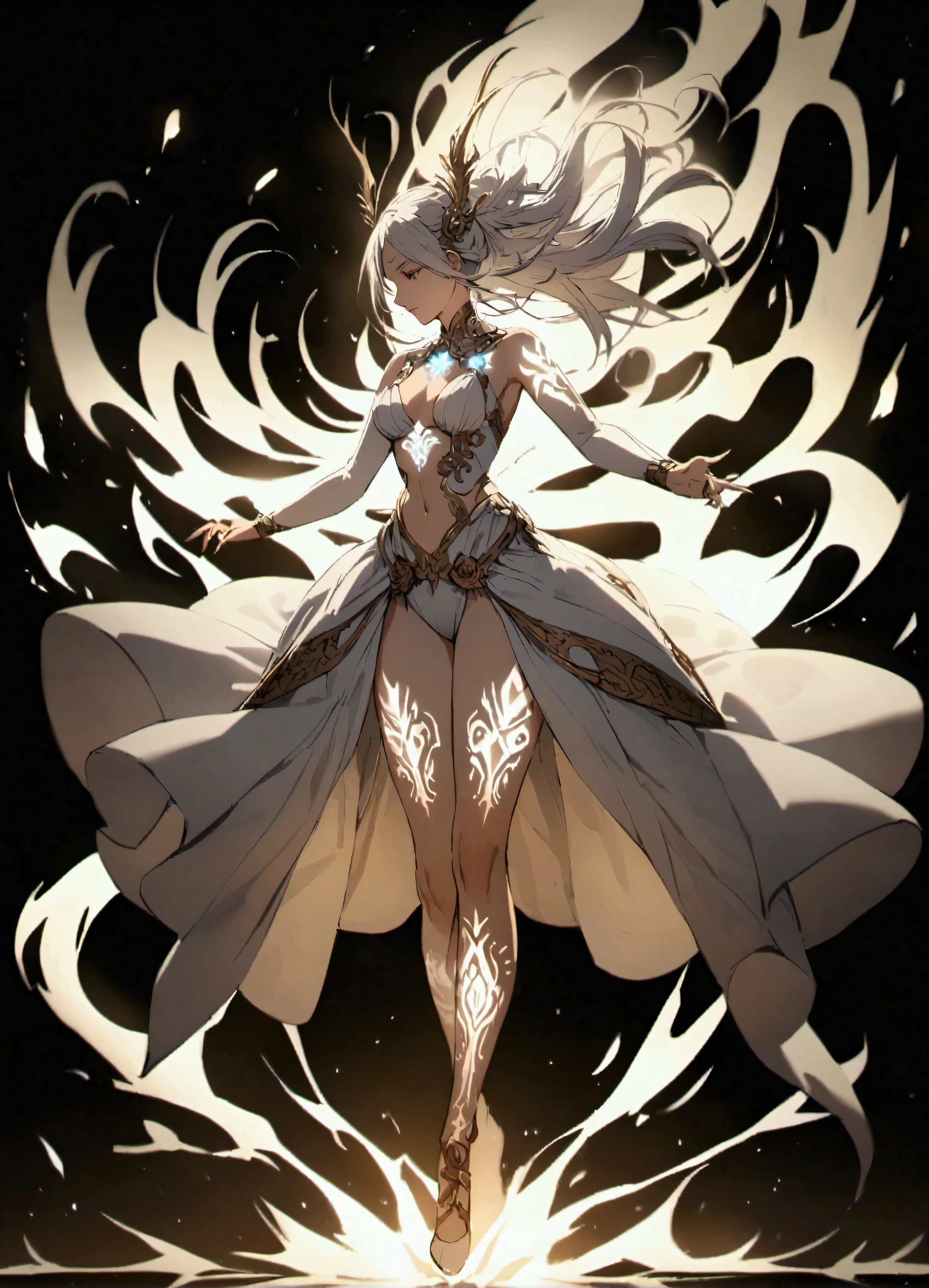 Full body glowing white magic tattoo