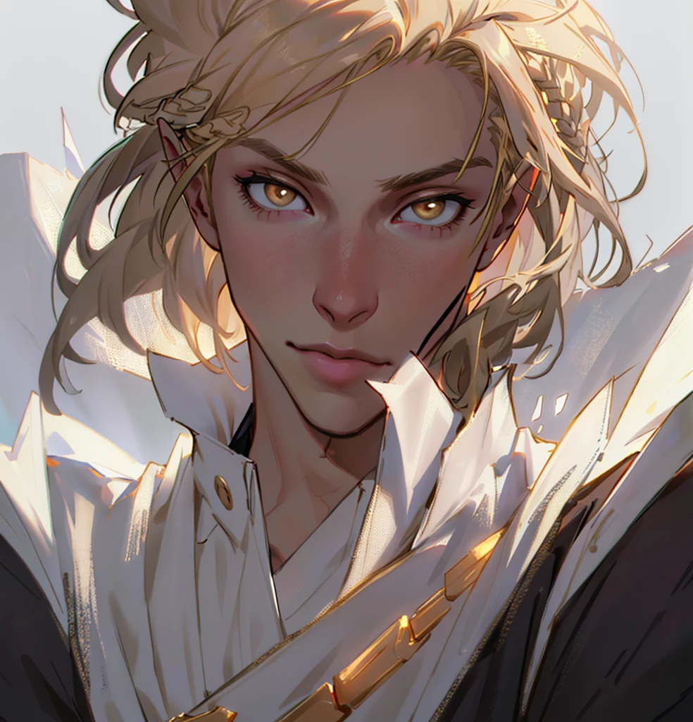 (Highest quality, masterpiece, Very detailedな, Very detailed, Exquisite, 16K,Full HD),No text,Golden Hair,zevran,male、White background