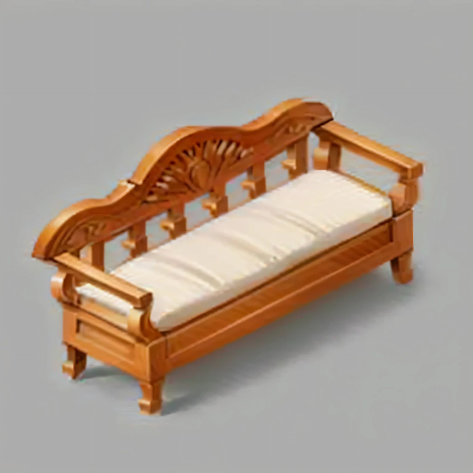 a close up of a wooden bench with a white cushion, stylistic furniture, bench, extremely detailed furnitures, isometric game asset, finely detailed furniture, isometric style, furniture, biedermeier, wooden furtniture, ingame, not isometric, wooden furniture, elegant furniture, highdetailed, isometric game art, isometric 2 d game art