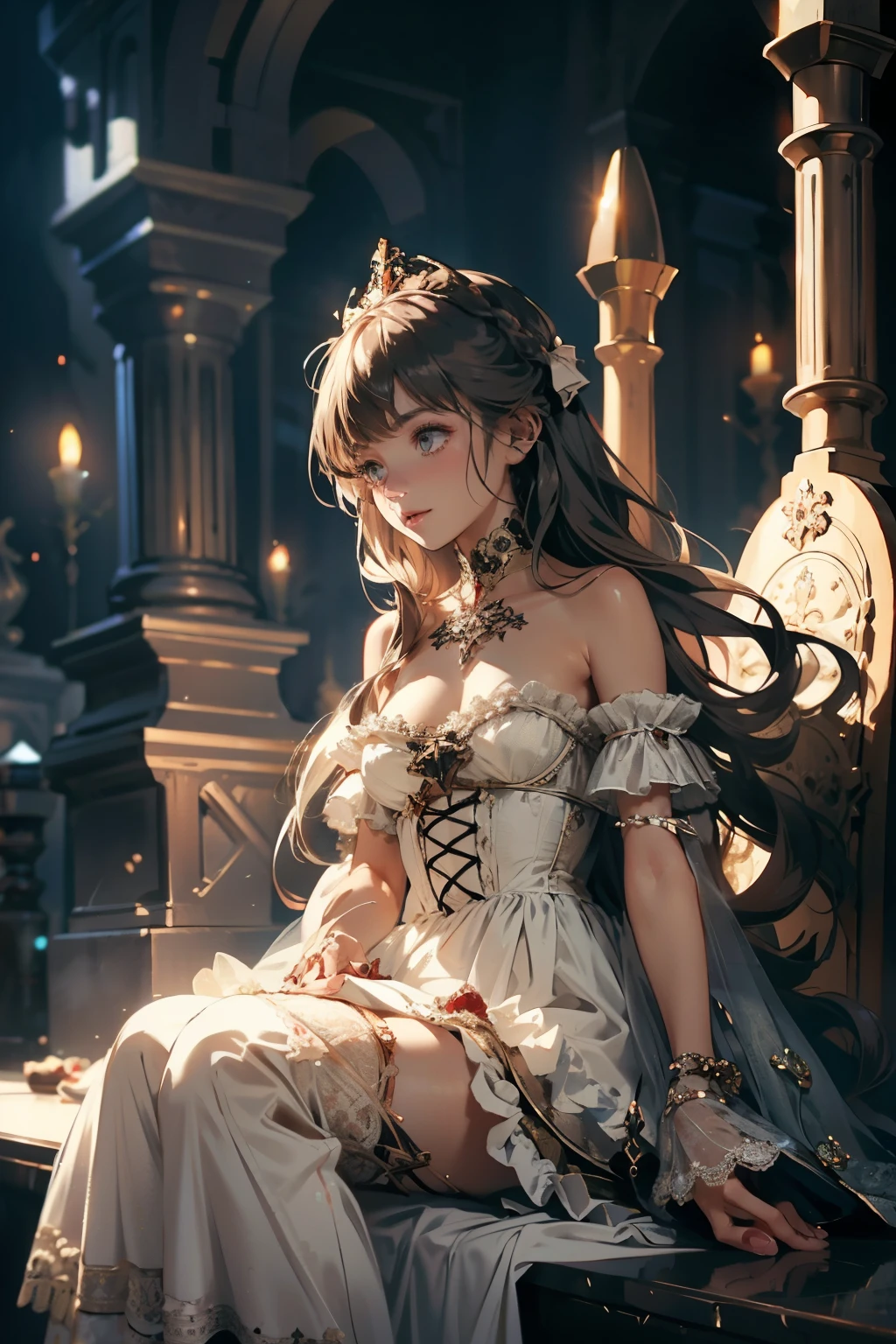 ((best quality)), ((masterpiece)), (detailed), blank white background, plain background, white background, red and white clothing, Bloodborne inspired, occult aesthetic, occult, detailed and intricate steampunk and detailed gothic, NSFW, Very dramatic and cinematic lighting, cosmic horror, grim-dark, side-lighting, perfect face, NSFW, Fluttering lace flared long knee length dress with frilly petticoats, knee length dress, pleated petticoats, ta dress, petticoats gothic lolicomplex lace boots, wielding a sword and holding a shield, side-lighting, gothic lolita aetic, NSFW, beautiful small breasts, small breasts, full body, whole body, body, plain background, white background, blank background, no background, white background NSFW, full body, whole body, head-to-toe