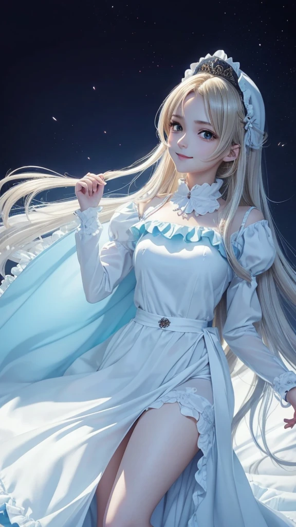18 year old beautiful girl, big eyes, large breasts, and slender, 8K, top quality, (very detailed head: 1.0), (very detailed face: 1.0), (very detailed hair: 1.0), maid clothes, very detailed official artwork, anime moe art style, clean detailed anime art, smile, golden hair, smooth long hair