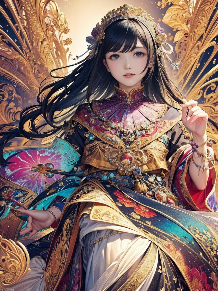 (masterpiece, highest quality, highest quality, Official Art, beautifully、aesthetic:1.2), (One girl), Very detailed,(Fractal Art:1.3),colorful,Most detailed