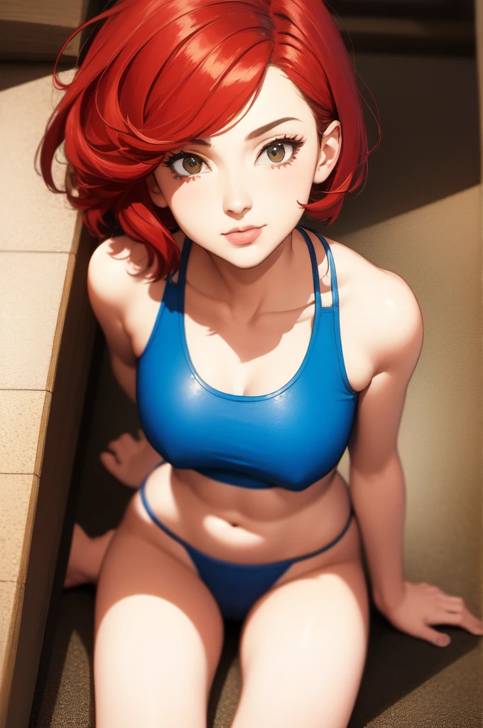 ((Best quality)), ((masterpiece)), (detailed), gwendolyn_tennyson, Red hair, short hair, costs, Swimsuit, gwen_Tennyson, Ben Ten, ярко Red hair, 