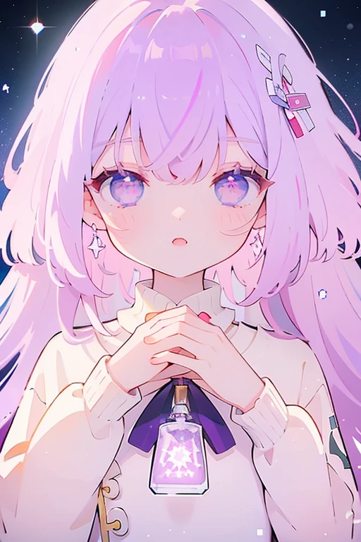 ((best quality)), ((masterpiece)), (detailed),Hoshino Ai、 One Girl、Long Hair、Purple Hair、sweater、Delicate white stars in the eyes、Purple Eyes、snow