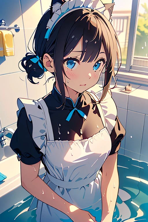 (Ultra high quality:1.6), (Highest quality:1.4), (Attention to detail:1.4), (Ultra-high resolution:1.4), (Detailed face:1.4), (Perfect Face:1,4), (Beautiful Eyes:1,4), (Detailed eyes:1.4), (Ultra-high resolution:1.4), (Maid clothes, White apron, Headband, Black Dress, Blue ribbon, Maid clothes, Classic, Long:1.4), (白と黒のMaid clothes), (Blonde, Blue Eyes, Cat ear), cute, The best smile, (全身にWater Drop:1.4), (Swimming in clothes, bath, Bathroom, Longのバスタブ:1.4), (relax, Sit back), Sit back and relax, looks comfortable,
(Even my clothes are wet:1.4), (Water Drop:1.4), Soaking wet, ((Entering the bath with clothes on:1.6)), (つま先から胸までSubmersion:1.6), (Plenty of hot water, Submersion),