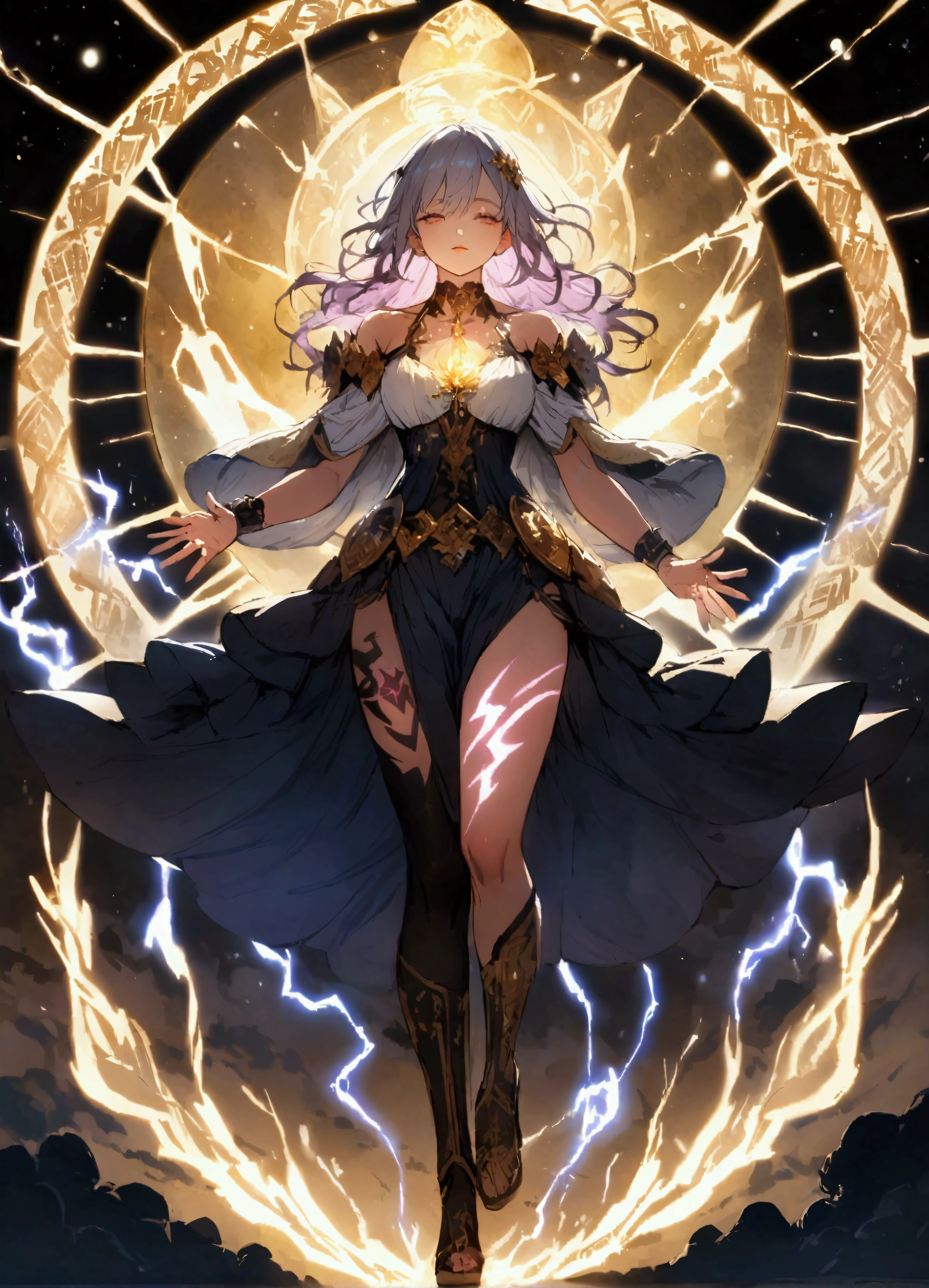 Full body glowing lightning magic tattoo