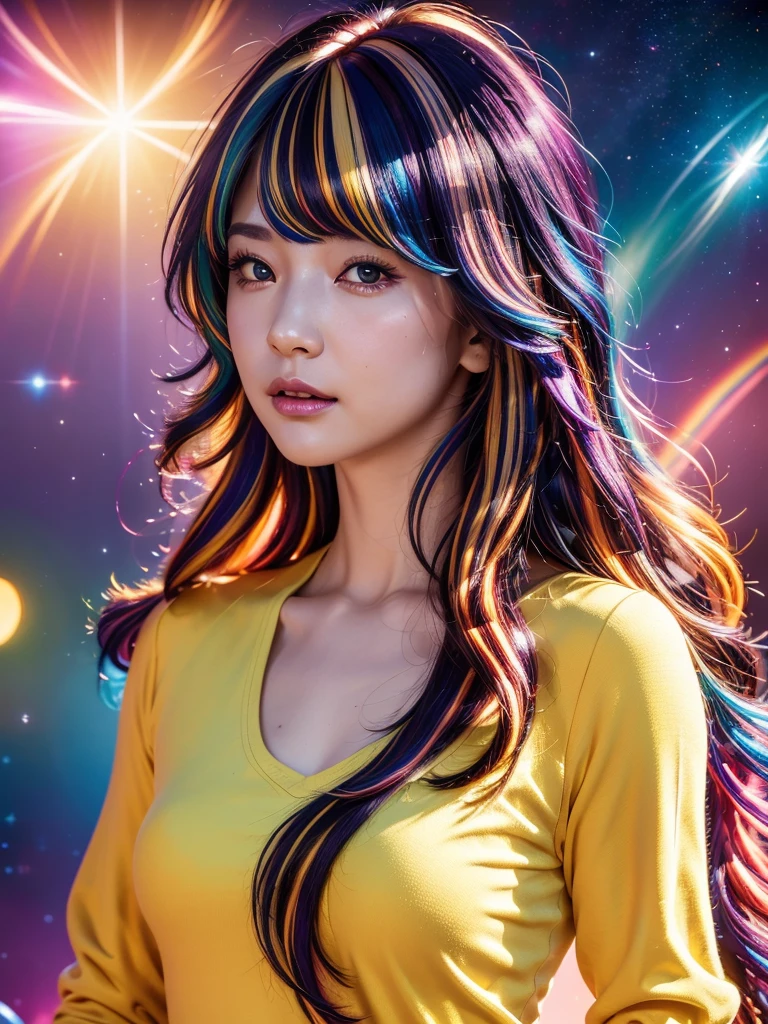 {{masterpiece}}, highest quality, Highly detailed CG Unity 8K wallpaper, cinematic lighting, Lens flare, beautiful detailed eyes, black, side line, multi-colored hair, colorful light, particle, heterochromia, (colorful:1.5), (colorful hair:1.5),
Star Trek red uniform, asian girl,