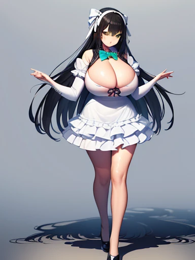 (8k, Highest quality, masterpiece:1.2),\(Eye details\),(\(Clothing Details\)\),Full Body Lesbian,(Huge boobs),(Face focus) ,Highly detailed CG Unity 8k wallpaper,Huge file sizes,Super detailed,High resolution,Absurd,Beautiful Eyes,Ray Tracing,Dramatic Shadows,Finely delineated,Dramatic angle,Hyper Detail,(1 girl:1.3),(alone),,Mature Woman,long hair black,Green Eyes,wear(Cosplay_Magical girl,Very cute ruffled white dress,Large ribbon bow tie bag),