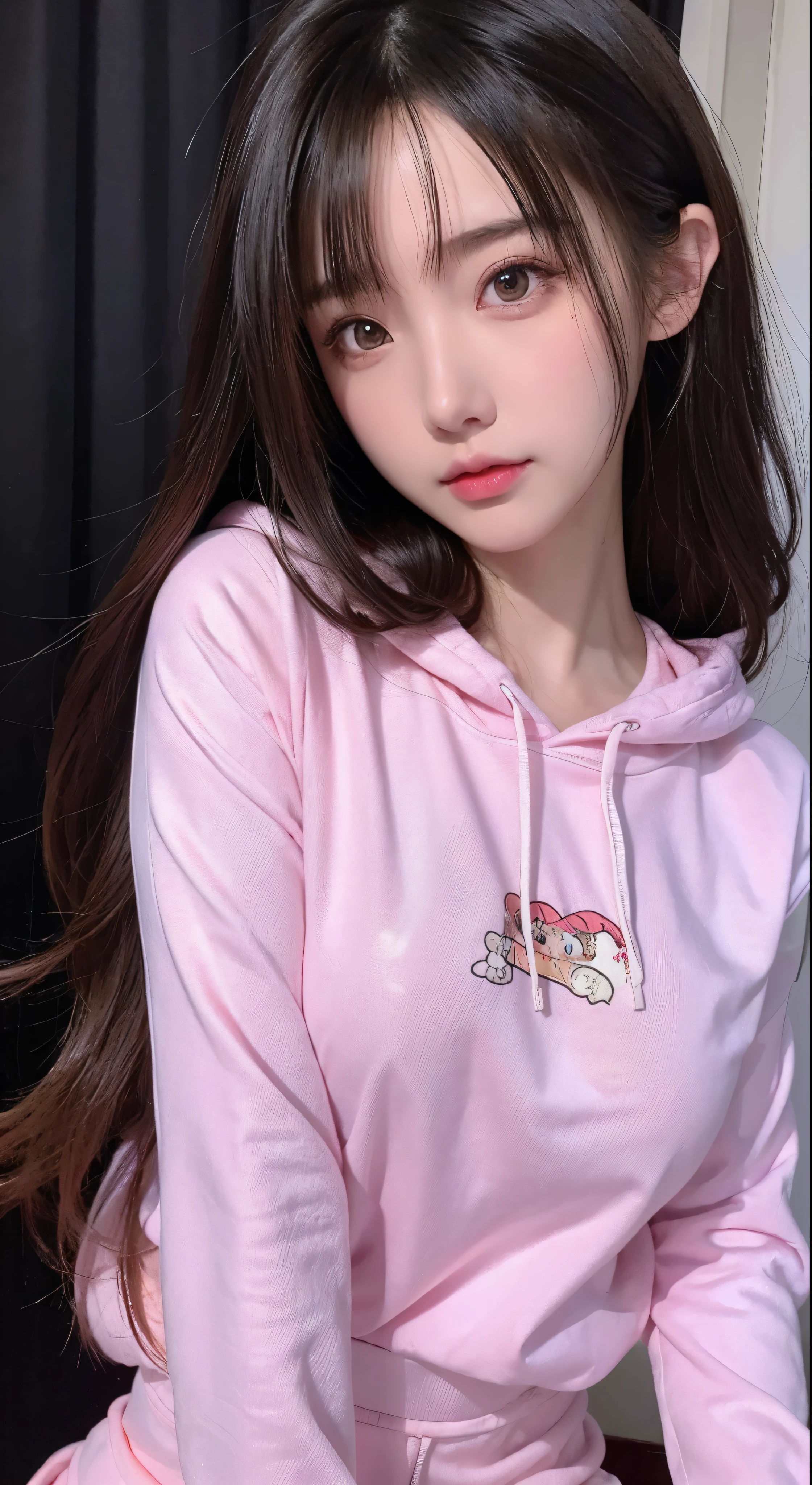 Highest quality、masterpiece、High resolution、8k、Hoodies and anime style girls、One Girl、Detailed line drawing、Light amber style、Digital Enhancement、Close-up、Anime Core、Flowing fabric