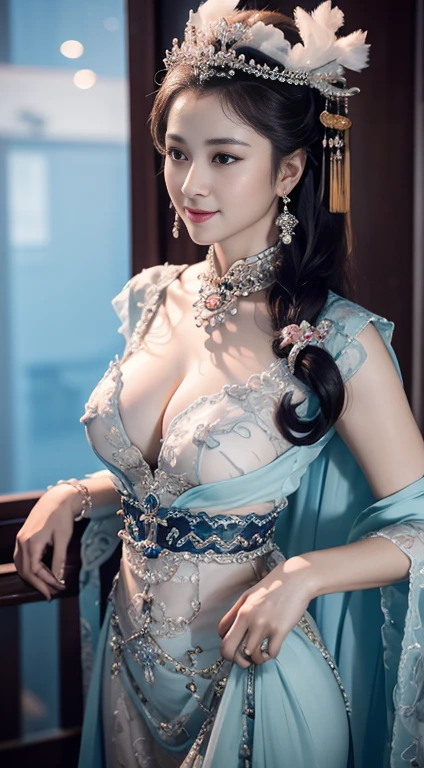 masterpiece, best quality, 1 girl, solitary, ((aldult)),(Huge ), Long hair,(Siamese transparent black silk),Happy, Looking at the audience, (precise、Perfect face shape:1.3),(Beautiful five fingers),(Crotch front display),Ultra HD,Ray Tracing,,reflected light, Correct structure,The award-winning,High Detail,Reduce shadow contrast,Facial lighting ,Cinema Lighting,masterpiece,Super Detail,high quality,High Detail, best quality,16K,High contrast,Close-up of woman, Queen of the Sea Mu Yanling, A young woman playing, Chinese Empress, yun ling, song nan li, , gujian, Peking Opera, zhao yun, Chinese Princess
