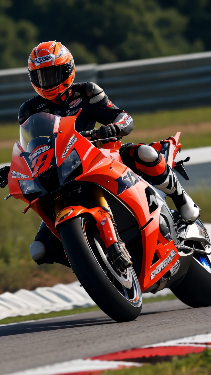 beautiful blonde, 25 years, American woman, motorcycle racing outсо ответствовать, in a helmet, rushes at high speed along the highway, blur of surroundings, speed, clung to the motorcycle, Sorvigolov, realistic, 8 K, Code photo, photo realistic, slender body, correspond, big breasts, riding a Honda Repsol superbike