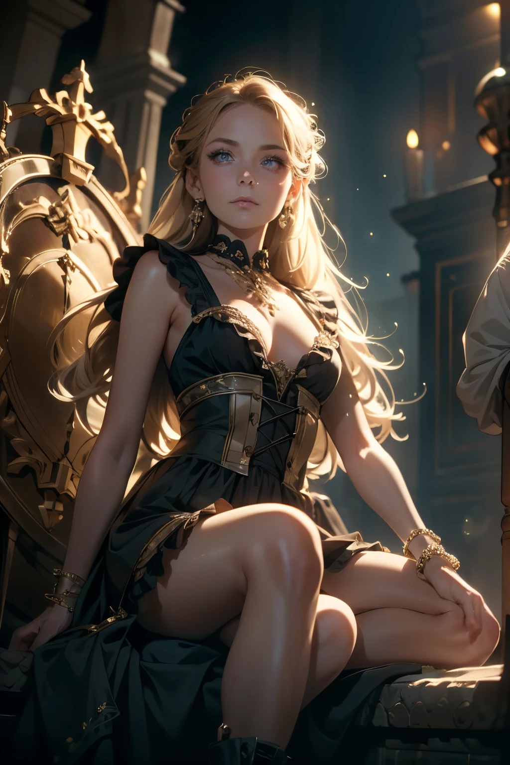 ((best quality)), ((masterpiece)), (detailed), red and white clothing, Bloodborne inspired, occult aesthetic, occult, detailed and intricate steampunk and detailed gothic, NSFW, Very dramatic and cinematic lighting, cosmic horror, grim-dark, side-lighting, perfect face, NSFW, Fluttering lace flared long knee length dress with frilly petticoats, knee length dress, pleated petticoats, ta dress, petticoats gothic lolicomplex lace boots, wielding a sword and holding a shield, side-lighting, gothic lolita aetic, NSFW, beautiful small breasts, small breasts