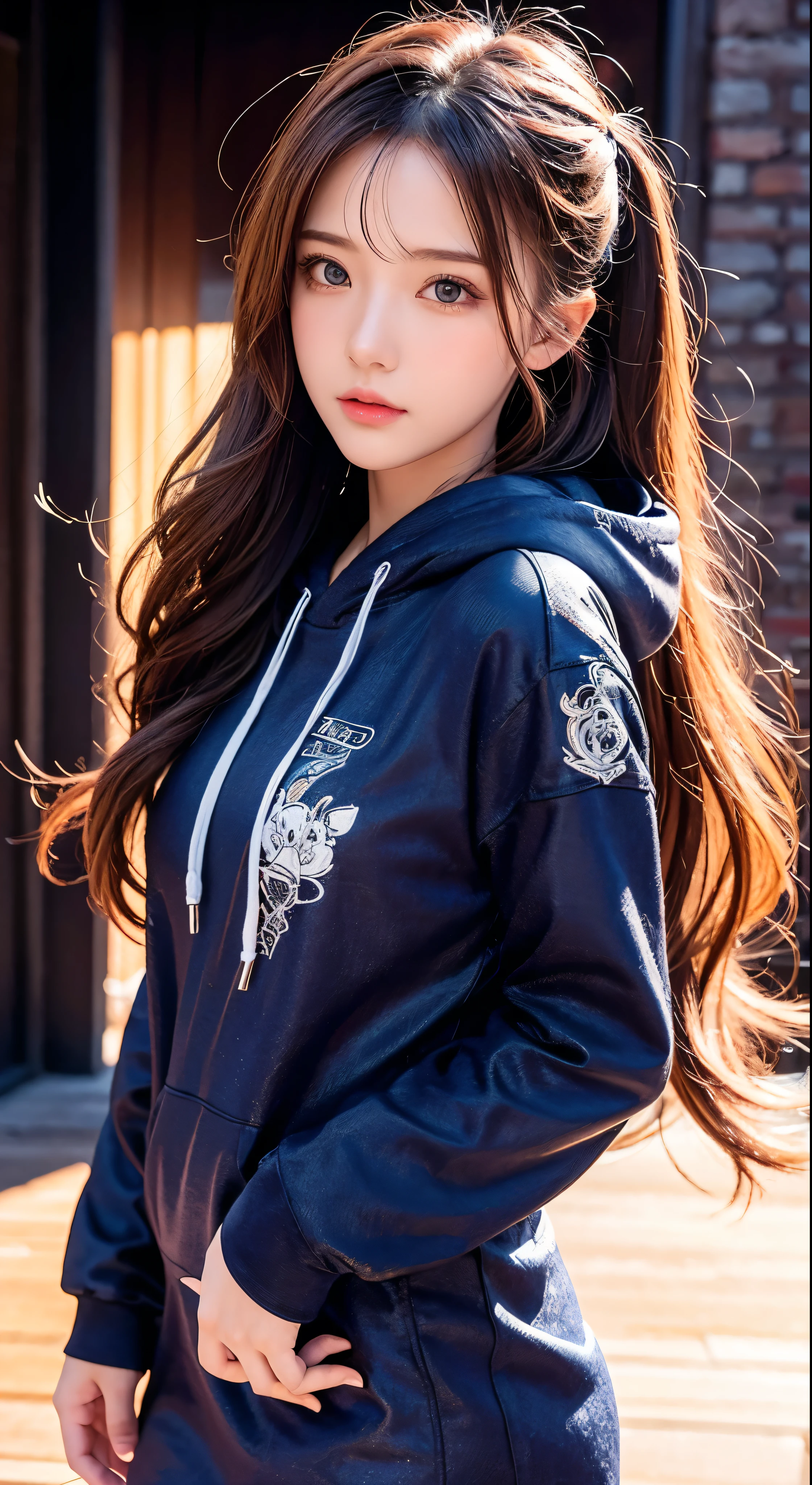 Highest quality、masterpiece、High resolution、8k、Hoodies and anime style girls、One Girl、Detailed line drawing、Light amber style、Digital Enhancement、Close-up、Anime Core、Flowing fabric
