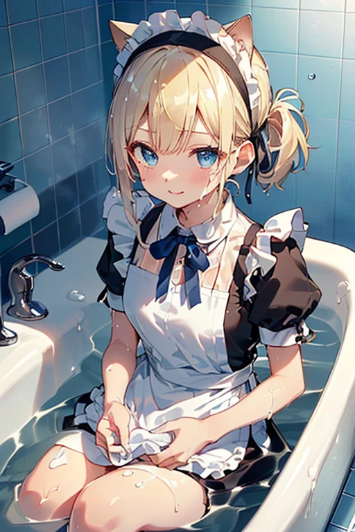 (Ultra high quality:1.6), (Highest quality:1.4), (Attention to detail:1.4), (Ultra-high resolution:1.4), (Detailed face:1.4), (Perfect Face:1,4), (Beautiful Eyes:1,4), (Detailed eyes:1.4), (Ultra-high resolution:1.4), (Maid clothes, White apron, Headband, Black Dress, Blue ribbon, Maid clothes, Classic, Long:1.4), (白と黒のMaid clothes), (Blonde, Blue Eyes, Cat ear), cute, The best smile, (全身にWater Drop:1.4), (Swimming in clothes, bath, Bathroom, Longのバスタブ:1.4), (relax, Sit back), Sit back and relax, looks comfortable,
(Even my clothes are wet:1.4), (Water Drop:1.4), Soaking wet, ((Entering the bath with clothes on:1.6)), (つま先から胸までSubmersion:1.6), (Plenty of hot water, Submersion),