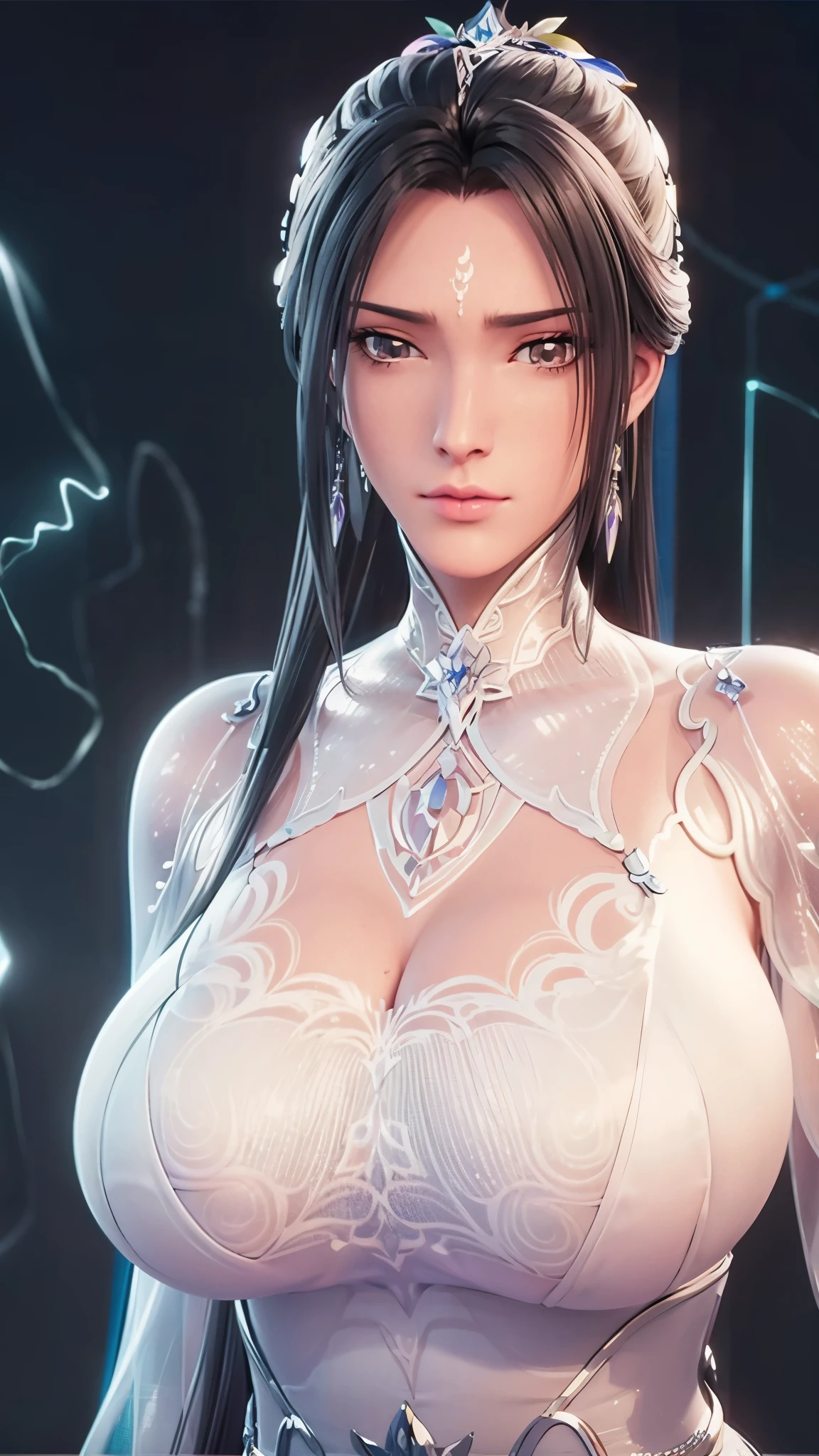 (（（Perfect body,White and tender skin,（（（White Dress,）））,（（（Luxueqi，Facial marks,Black Hair）））,((masterpiece)),high resolution, ((Best quality at best)),masterpiece,quality,Best quality,（（（ Exquisite facial features,Looking at the audience,There is light in the eyes,Smile）））,Fighting Stance）））,（（（Light and shadow,Medium chest，）））,（（（Looking at the camera,black background,)））),