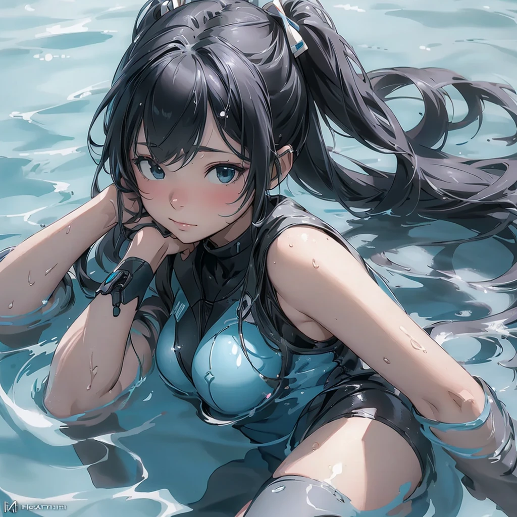 NSFW、swimming pool、Seen by everyone、A woman with an erect penis pointing upwards between her legs、One piece swimsuit、オナニーしてペニスから、Ecstasy face、Ecstasy、Highest quality、Beautiful Face、、Squirting、