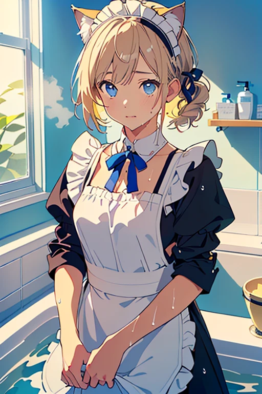 (Ultra high quality:1.6), (Highest quality:1.4), (Attention to detail:1.4), (Ultra-high resolution:1.4), (Detailed face:1.4), (Perfect Face:1,4), (Beautiful Eyes:1,4), (Detailed eyes:1.4), (Ultra-high resolution:1.4), (Maid clothes, White apron, Headband, Black Dress, Blue ribbon, Maid clothes, Classic, Long:1.4), (白と黒のMaid clothes), (Blonde, Blue Eyes, Cat ear), cute, The best smile, (全身にWater Drop:1.4), (Swimming in clothes, bath, Bathroom, Longのバスタブ:1.4), (relax, Sit back), Sit back and relax, looks comfortable,
(Even my clothes are wet:1.4), (Water Drop:1.4), Soaking wet, ((Entering the bath with clothes on:1.6)), (つま先から胸までSubmersion:1.6), (Plenty of hot water, Submersion),