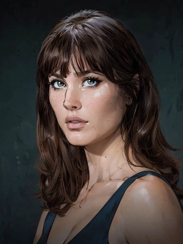(detailed), comic book style, outline the most defined lines of the face, beautiful woman, (intricate linework:1) outlines, front view, close view at her face, realistic, ultra resolution, best quality, high quality, masterpiece, high detailed, 8K, 4K, computer graphics, american comics