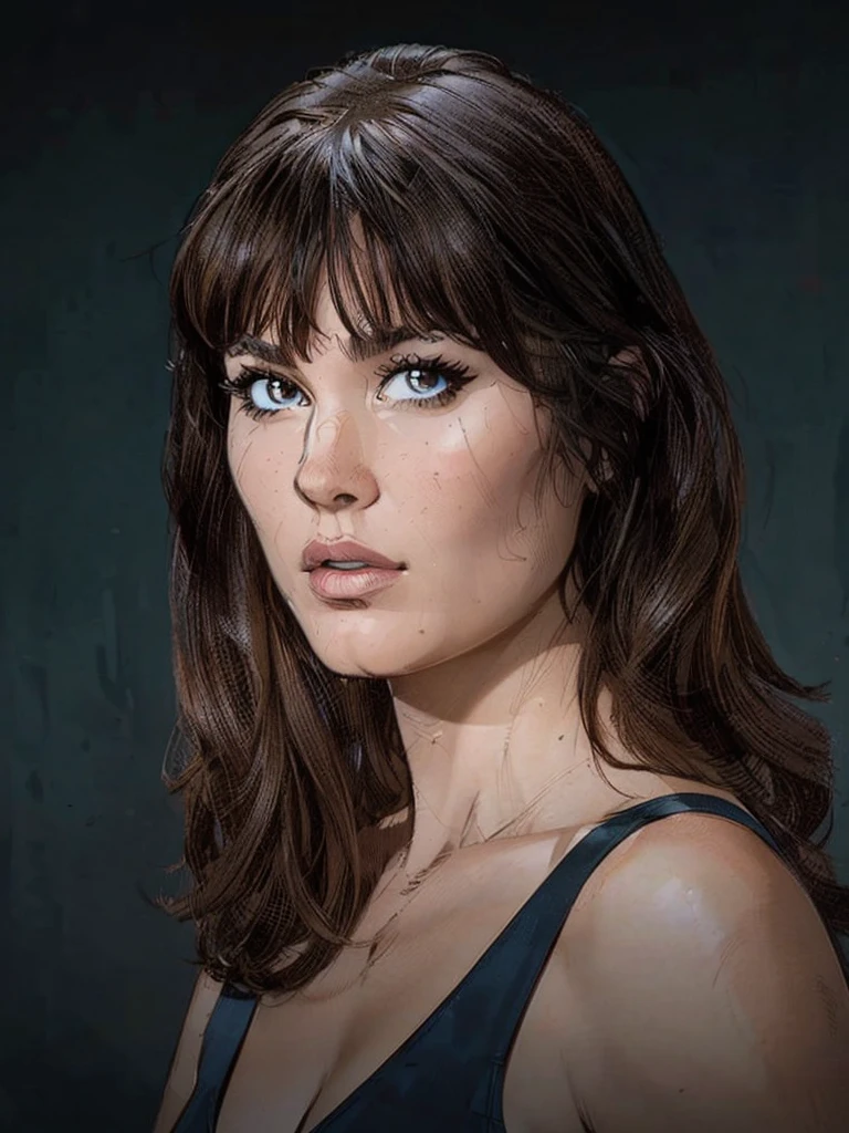 (detailed), comic book style, outline the most defined lines of the face, beautiful woman, (intricate linework:1) outlines, front view, close view at her face, realistic, ultra resolution, best quality, high quality, masterpiece, high detailed, 8K, 4K, computer graphics, american comics