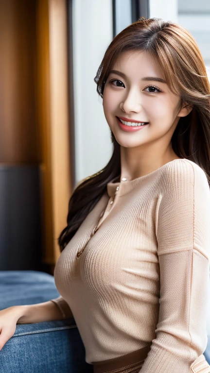 ((Highest quality、8k、masterpiece:1.3))、(Nightclub)、Young Japanese woman、(Anatomically correct body)、（Perfect Body Beauty:1.2）、Highly detailed beautiful face、Beautiful skin texture、(smile)、Beautiful Eyes、double eyelid、(Large Breasts)、I can see her cleavage、Beautiful long legs、(Looking into the camera),((Mock neck sweater)),(skinny pants),High heels、Sexy Underwear