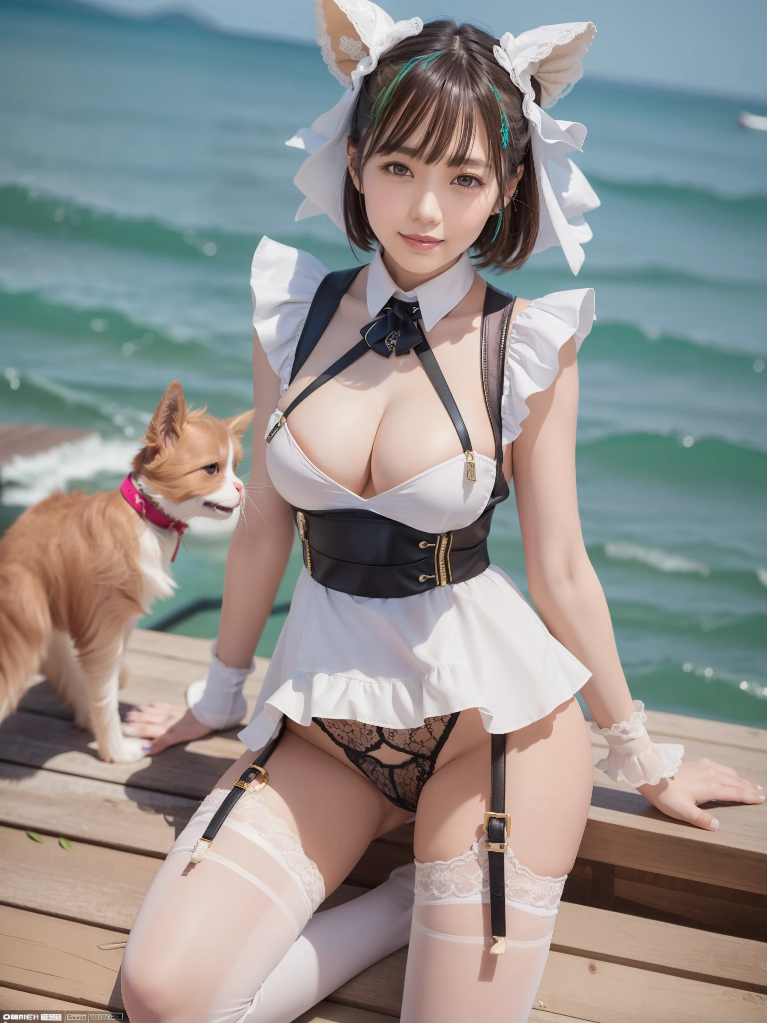 (best quality:1.5), (masterpiece:1.5), very detailed, high resolution, 8k, cute Japanese woman, cute 24 year old beauty, slim body, (slightly saggy busty breasts), thin lips, detailed face, Beautiful and elegant face, cute face, natural bangs, arched eyebrows, well-groomed eyebrows, (big eyes with a good balance between the left and right sides), cute eyes, beautiful eyes, beautiful thin nose, (beautiful skin), medium Hair, Brunette hair, black hair, (natural bangs), (Round and cute face:1.2), slim figure, (looking at the camera with a Gentle smile), beautiful legs, smooth skin skin, slim and beautiful thighs, cute and sexy slim 24 year old woman, fair skin , Beautiful breasts, (Slender and slim body:1.5), (Slim waist:1.8), (slim hips:1.8), ((slim Butt:1.8)), I-type Valley, cleavage, (Natural Light:0.8), (lighting forward:0.8), (lighting front:0.8), (Flat lighting:0.8), Relaxed smile, Detailed fingers, beautiful hands, (Round face:1.4), Girl sitting, Sexy lace panties,