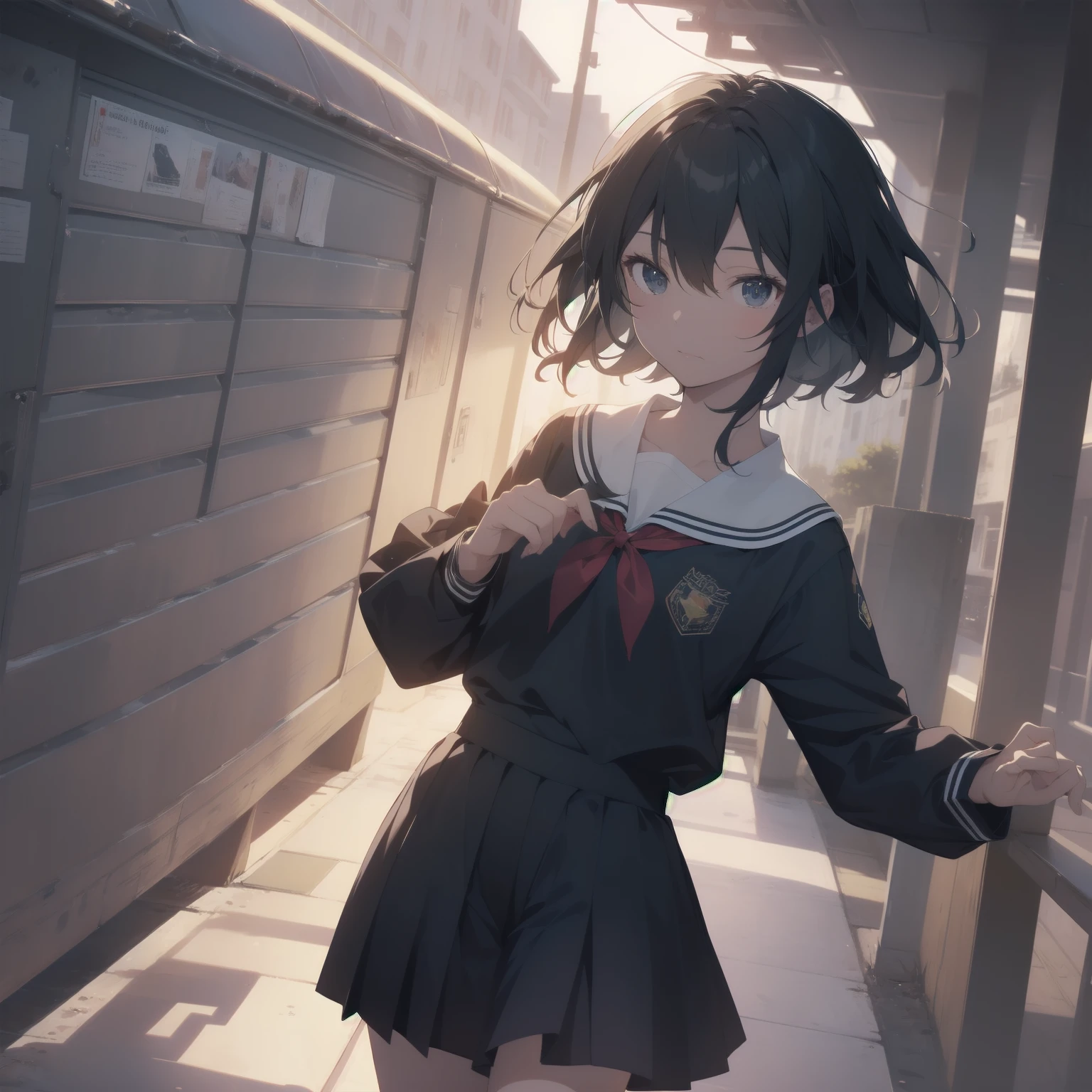 ultra-absurdres-Top quality by artist God, ultra-detailed, high resolution, anime moe artstyle, best anime 8k konachan wallpaper, pixiv contest winner, pool:2810, perfect anatomy,break, 1girl, (Please draw a girl walking sleepily to school alone. )break,(Solo,little female, 13-year-old:1.3),Full limbs, complete fingers,a junior high school student, (very short hair), short cut, flat chest, , small butt, small black eyes, beautiful detailed eyes, well-proportioned iris and pupils, expressive eyes, highres detailed hair, soft expression, salor school_uniform, sailor collar, serahuku, bow, pleated skirt,(Detailed Lighting), (Detailed background), in the School commute route. break,super detailed skin, Best cinematic lighting powered by famous artist, 8k,beauty illustration,photoshop_(medium),very aesthetic,break,((artist:anti_(untea9) )), artist:clamp ,artist:carnelian ,artist:kantoku ,