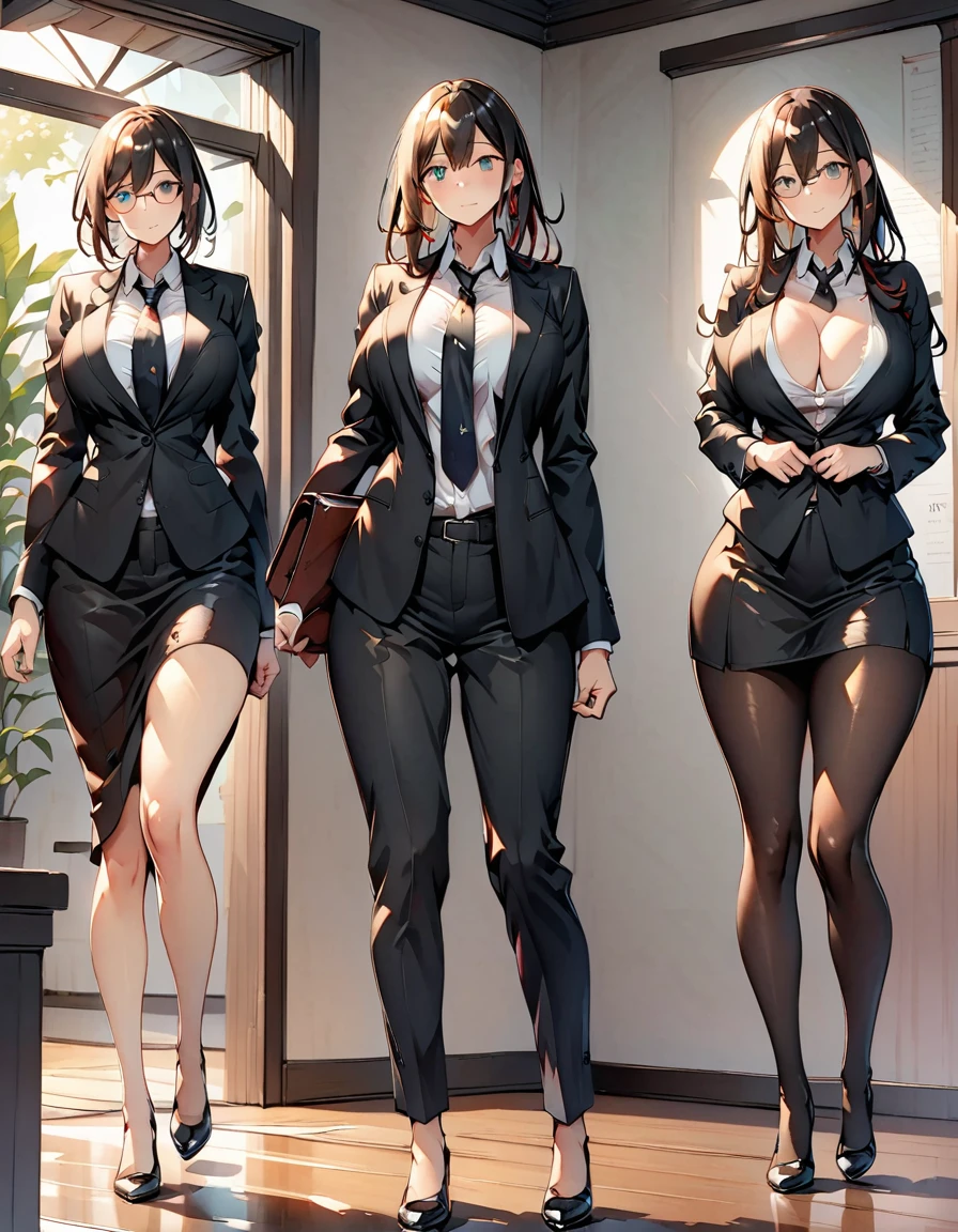 Mature beautiful woman,(Highest quality,Extremely detailed depiction,Incredibly absurd high resolution,Anatomically accurate depiction,Curvy Legs),(Glowing Skin,Shiny skin,),Cool female lawyer,Formal suit,Tight Skirt,Black Pantyhose,Lawyer Badge,Black tie,Glasses,Half-closed eyes:1.3,Large breasts,Under trial,background:Under trialの法廷:1.5