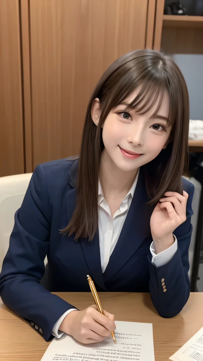 Best picture quality (8k, high resolution, Masterpiece: 1.2), super detailed,  215 Short Hair,Three braids long hair, 26-year-old woman, 

Extraordinary beautiful girl、Cute and beautiful face details、(Facing the children_v1:0.008)、


Document signing situation: Signing important documents。
clothing: Navy Suit、Gold Cufflinks。
Pause: Holding a pen、Concentrating on the documents。
Camera angle: Aerial shot from above。


,Active Pause ,
Beside her、The thunder danced。
Focus on the waist above


, random cute pose ,big eyes ,Puffy eyes ,  Heart Pupil, blush  , huge shy smile , salute




