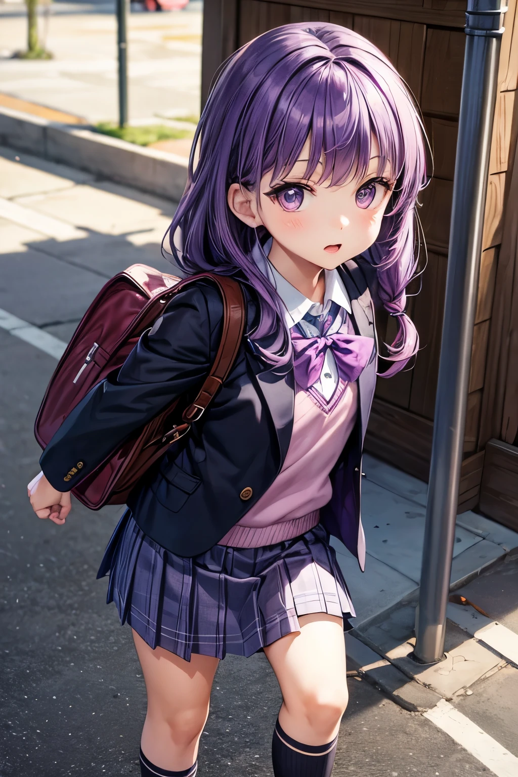 girl, purple hair, school uniform