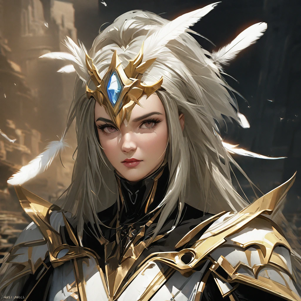 portrait man omega celestial with sacred armor, falling angel feathers, in the style of realism, 8k, estilo Angel Sanctuary, realisitic 