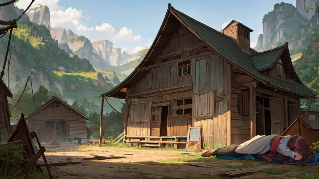 Abandoned village Wooden house Dilapidated People lying down