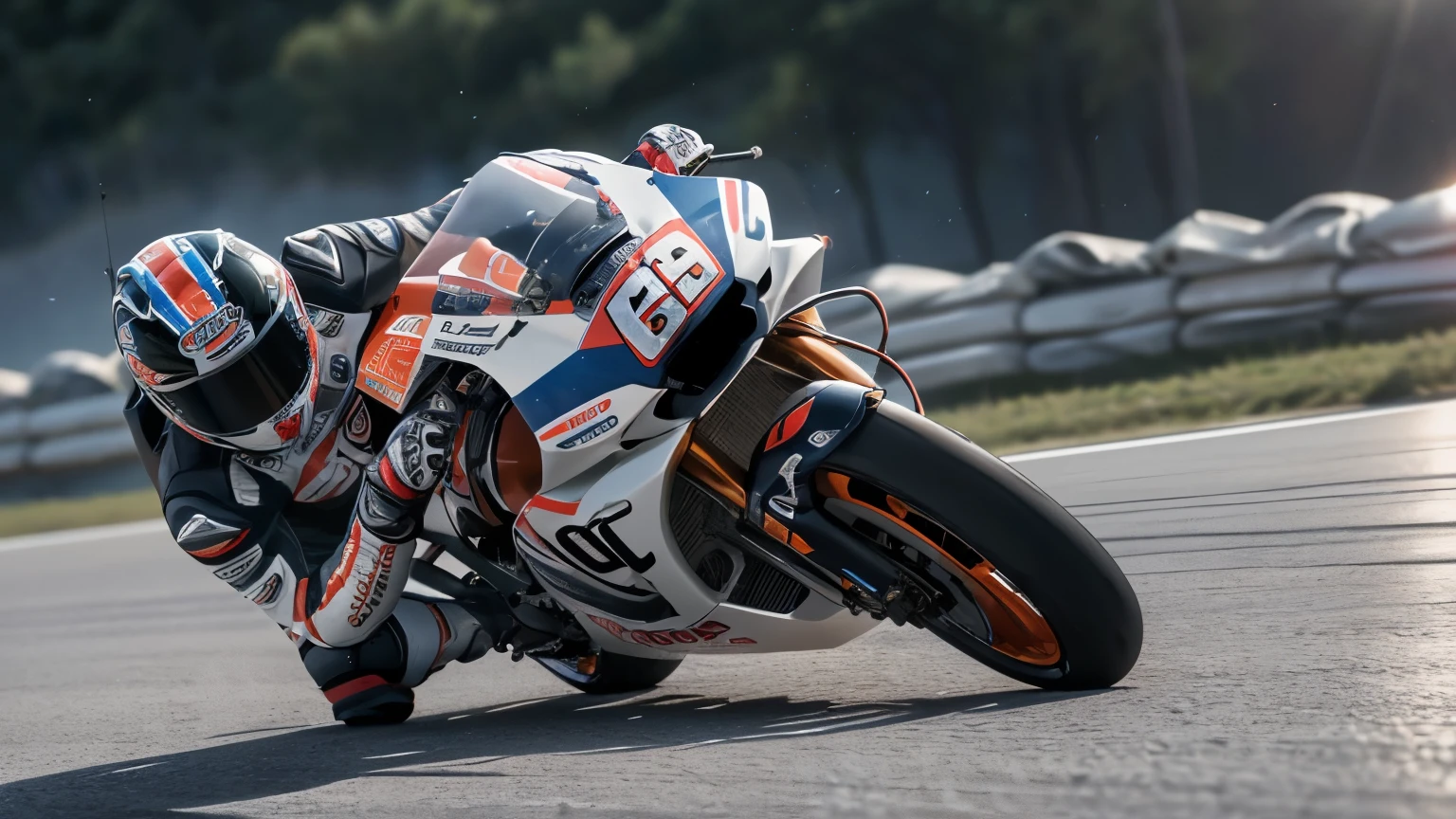 (best quality,4k,8 K,a high resolution,masterpiece:1.2),ultra-detailed,(realistic,photorealistic,фотоrealistic:1.37), boy, motorcycle racing outсо ответствовать, in a helmet, rushes at high speed along the highway, blur of surroundings, speed, clinging to the motorcycle, Sorvigolov, realistic, 8 K, Code photo, photo realistic, riding a Honda Repsol superbike, ((film grain, hips, light particles ,dust, Extreme camera angle))