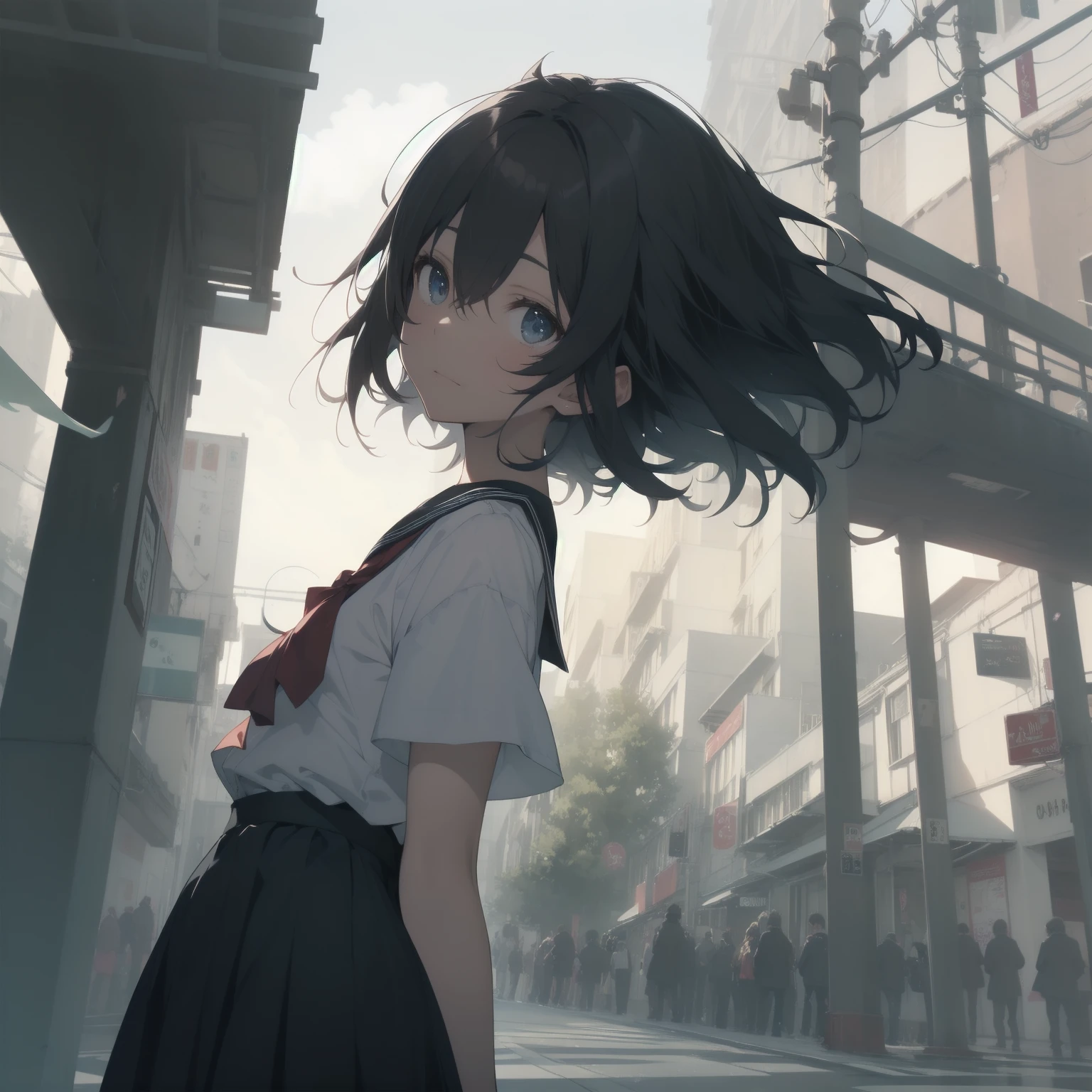 ultra-absurdres-Top quality by artist God, ultra-detailed, high resolution, anime moe artstyle, best anime 8k konachan wallpaper, pixiv contest winner, pool:2810, perfect anatomy,break, 1girl, (Please draw a girl walking sleepily to school alone. )break,(Solo,little female, 13-year-old:1.3),Full limbs, complete fingers,a junior high school student, (very short hair), short cut, flat chest, , small butt, small black eyes, beautiful detailed eyes, well-proportioned iris and pupils, expressive eyes, highres detailed hair, soft expression, salor school_uniform, sailor collar, serahuku, bow, pleated skirt,(Detailed Lighting), (Detailed background), in the School commute route. break,super detailed skin, Best cinematic lighting powered by famous artist, 8k,beauty illustration,photoshop_(medium),very aesthetic,break,((artist:anti_(untea9) )), artist:clamp ,artist:carnelian ,artist:kantoku ,