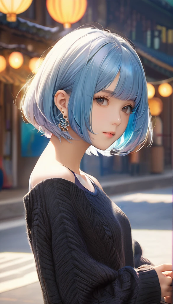 (masterpiece, Highest quality:1.2), One girl, alone,bony body、15 years old、fluffy bob cut、Earrings