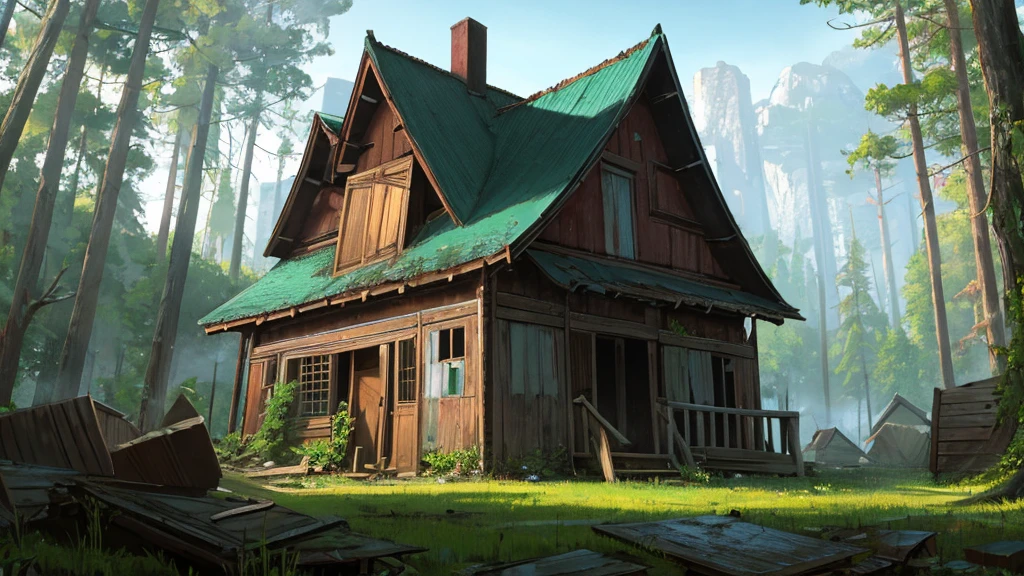Abandoned village Wooden house Dilapidated In the forest