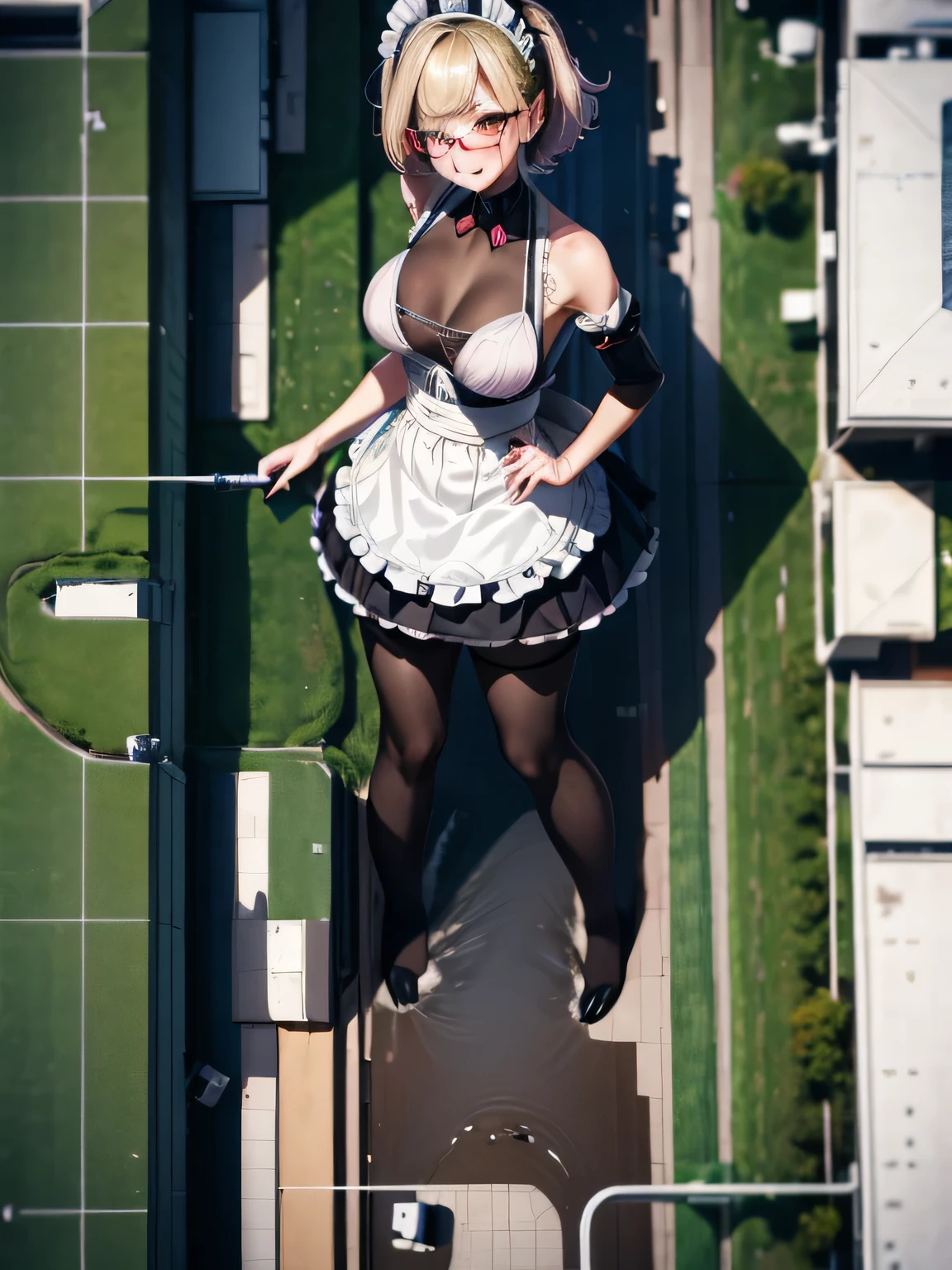 Anime girl in a maid costume lying on a bed in the city, 2b, 2 b, urban in background, best anime 4k konachan wallpaper, small curvy loli, 2b nier automata, city in background, with a city in the background, Lori, (SFW) safe for work, [ 4 k digital art ]!!