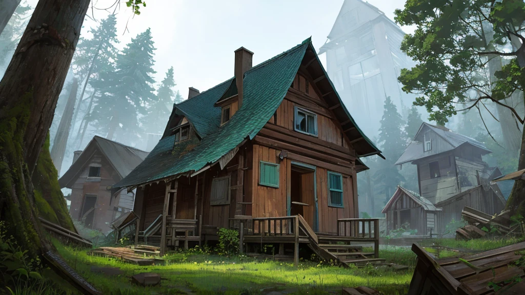 Abandoned village Wooden house Dilapidated In the forest