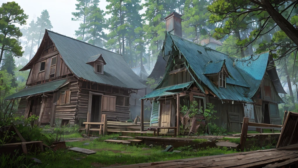 Abandoned village Wooden house Dilapidated In the forest
