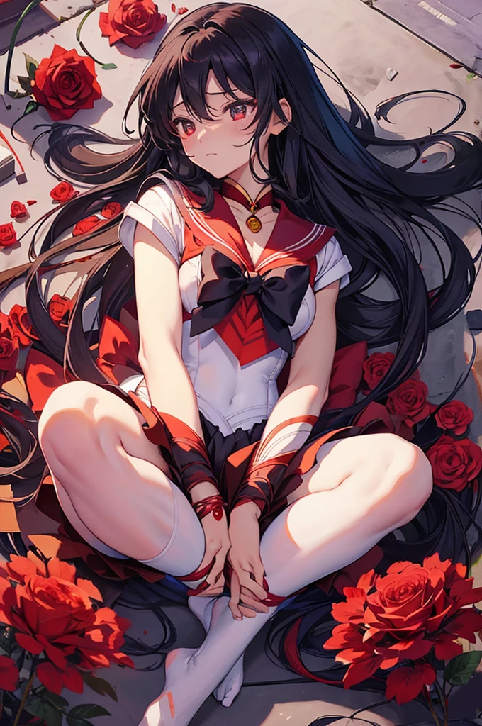 Official Art, unity 8k wallpaper, Very detailedな,Red roses are beautiful yet fleeting、beautiful, masterpiece, Highest quality,blue flower (zenTangle, Mandala, Tangle, enTangle), Flower Ecstasy, Very detailed, Black long hair、Dynamic Angle, ((Sailor Mars)), (())The most beautiful form of chaos, ((Sailor Mars)).elegant, Brutalist Design, Vibrant colors, Romanticism, James Jean, Robbie Dawi Anton, Ross Tran, Francis Bacon, It was very cold, Adrianne&#39;genius, Petra Cortright, Gerhard Richter, takato yamamoto, Ashley Wood, Atmospheric