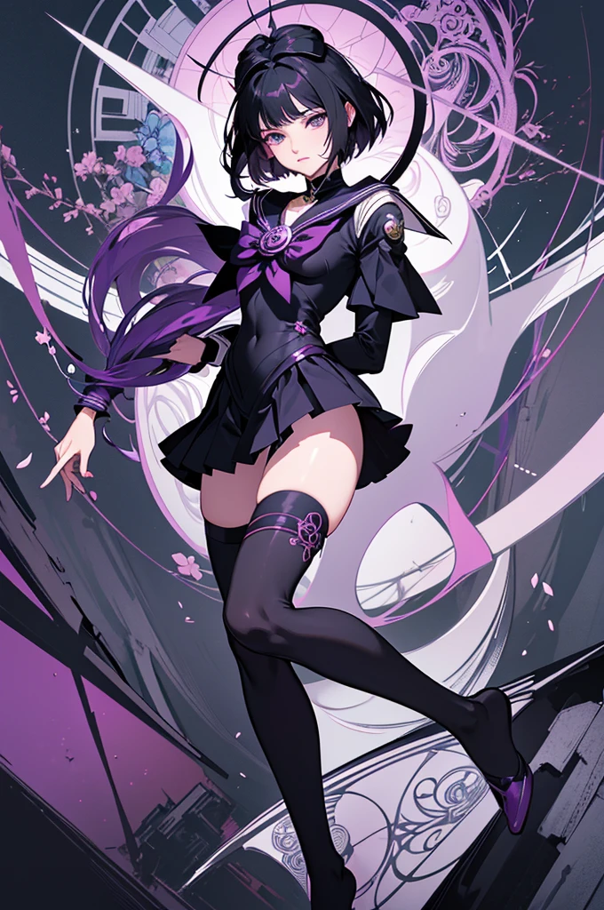 Official Art, unity 8k wallpaper, Very detailedな, Beautiful yet fleeting、beautiful, masterpiece, Highest quality,Black Flower (zenTangle, Mandala, Tangle, enTangle), Flower Ecstasy, Very detailed, Black short hair、Dynamic Angle, ((Black Hair), (())The most beautiful form of chaos, ((Sailor Saturn)).elegant, Brutalist Design, Vibrant colors, Romanticism, James Jean, Robbie Dawi Anton, Ross Tran, Francis Bacon, It was very cold, Adrianne&#39;genius, Petra Cortright, Gerhard Richter, takato yamamoto, Ashley Wood, Atmospheric