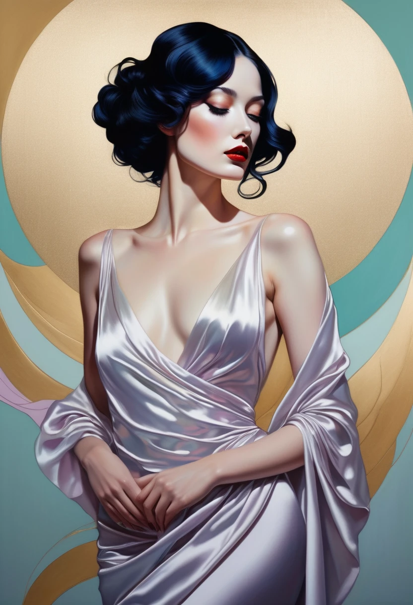 chiaroscuro technique on sensual illustration of an elegant woman, vintage ,silky eerie, matte painting, by Hannah Dale, by Harumi Hironaka, extremely soft colors, vibrant, pastel, highly detailed, digital artwork, high contrast, dramatic, refined, tonal, golden ratio