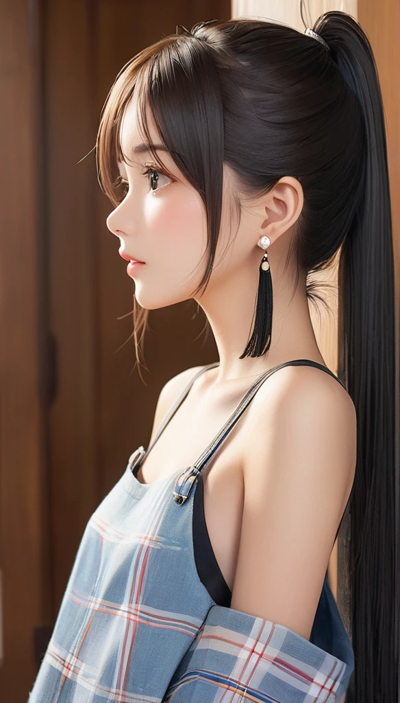 (masterpiece, Highest quality:1.2), One girl, alone,bony body、、ponytail、Earrings