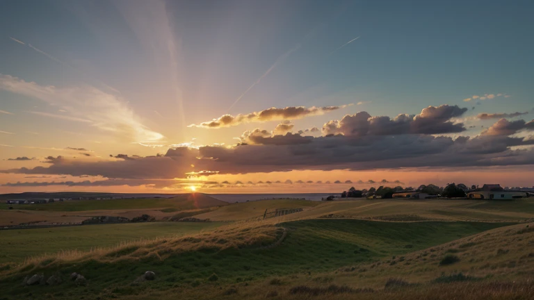 Windy grassland. Sunset. No people.