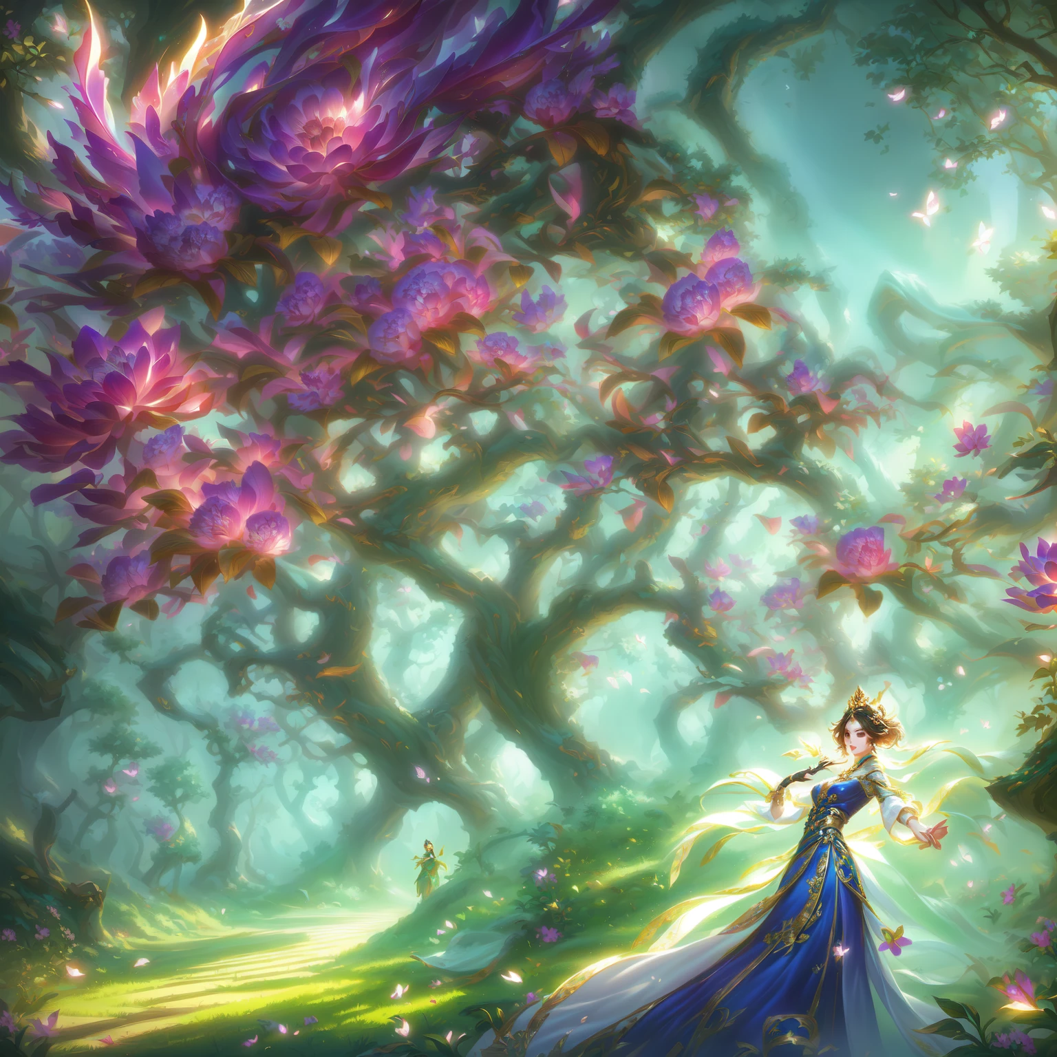 There is a painting，There is a tree full of fruits in the painting, background technology, Royal Garden Background, background technologywork, Fairytale Forest, Stylization的概念艺术, Game assets for plants and trees, Fairy tale style background, Flying trees and park items, Stylization的游戏艺术, Fantasy magic vegetation, Palace Background, Stylization, Game image, Mobile game art