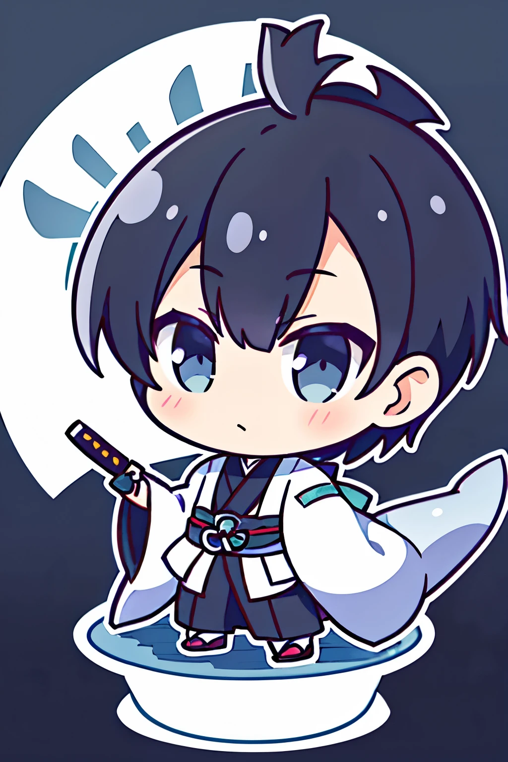 Cool guy, samurai, kimono, knife, scratch, My partner, a white dolphin, Black Hair,Short Hair, High resolution, 4K, Attention to detail,Beluga Icon