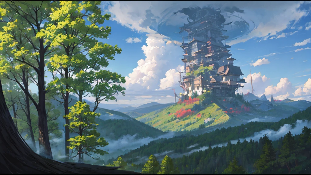 In the forest, on a high cliff, cloudy